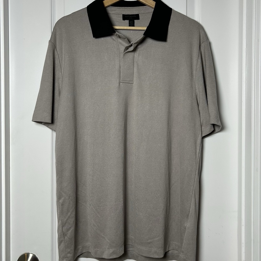 Magaschoni Stone‎ Black Contrast Collar Polo Shirt